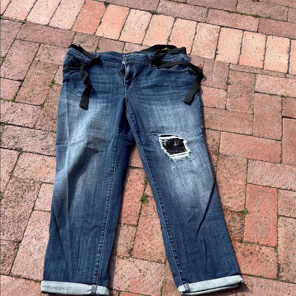 Chico's Blue Boyfriend Jeans with Distressed Patch